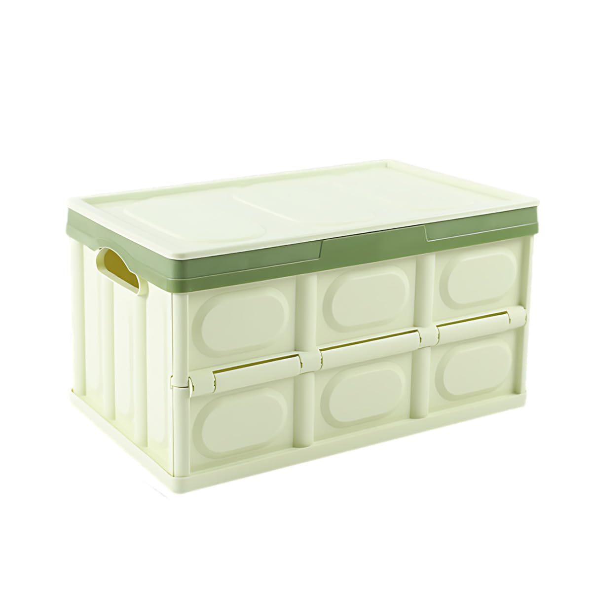 Car Trunk Organizer, Foldable Plastic Cargo Storage Box with Lid, Large Car Tool Container with Handles, Universal Automotive Organization Accessories for Camping, Groceries (Light Green)