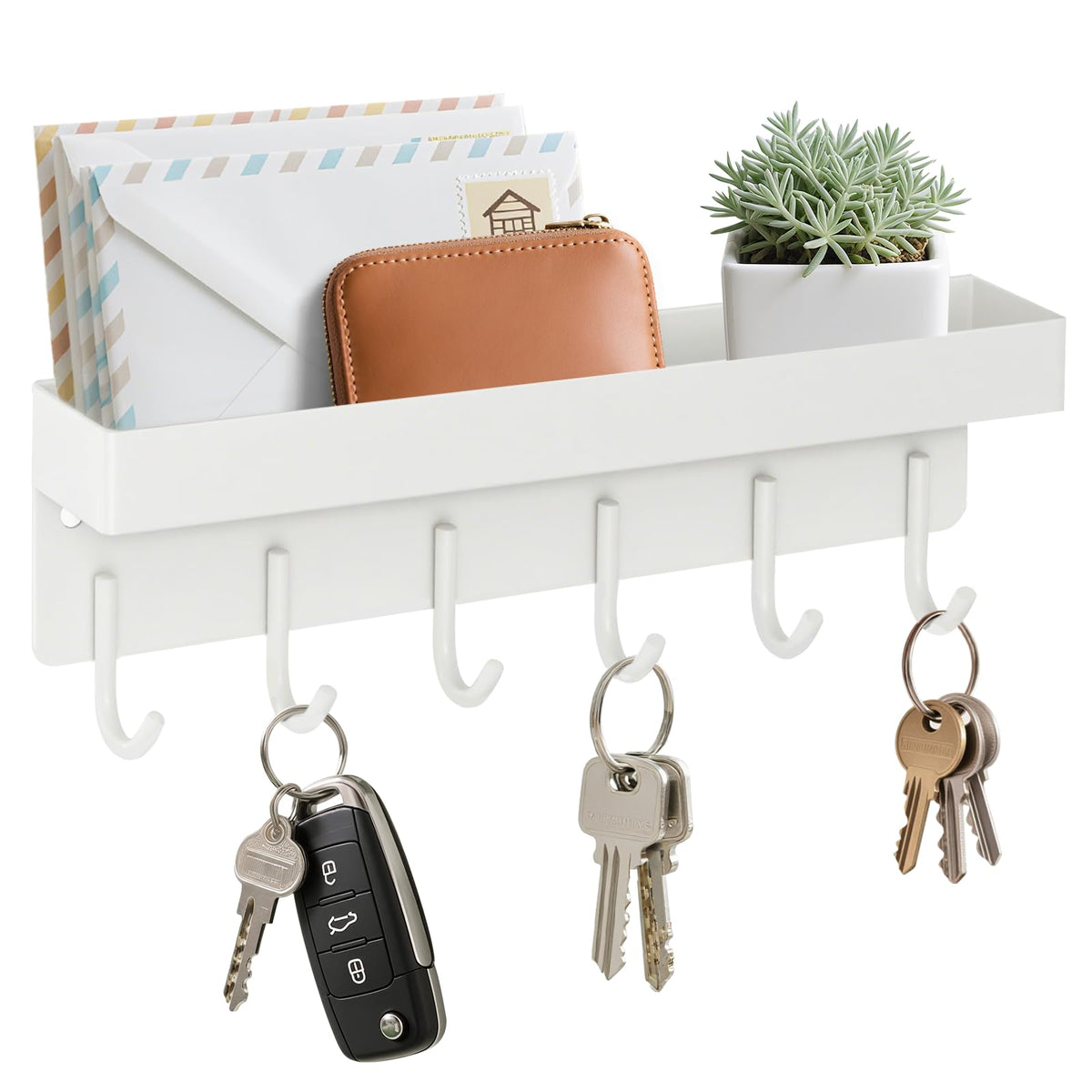 Magnetic Key Holder Wall Mount, Small Key Rack with Tray, Black