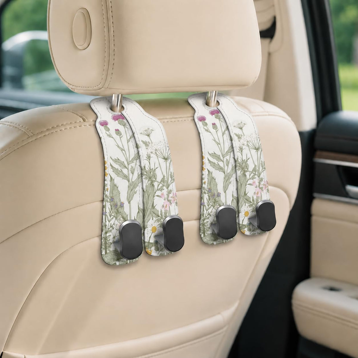 Cute Skull Skeleton Car Seat Back Storage Headrest Hooks for Purses & Bags – 2PCS PU Leather Dual Metal Hooks, Backseat Organizer Accessories
