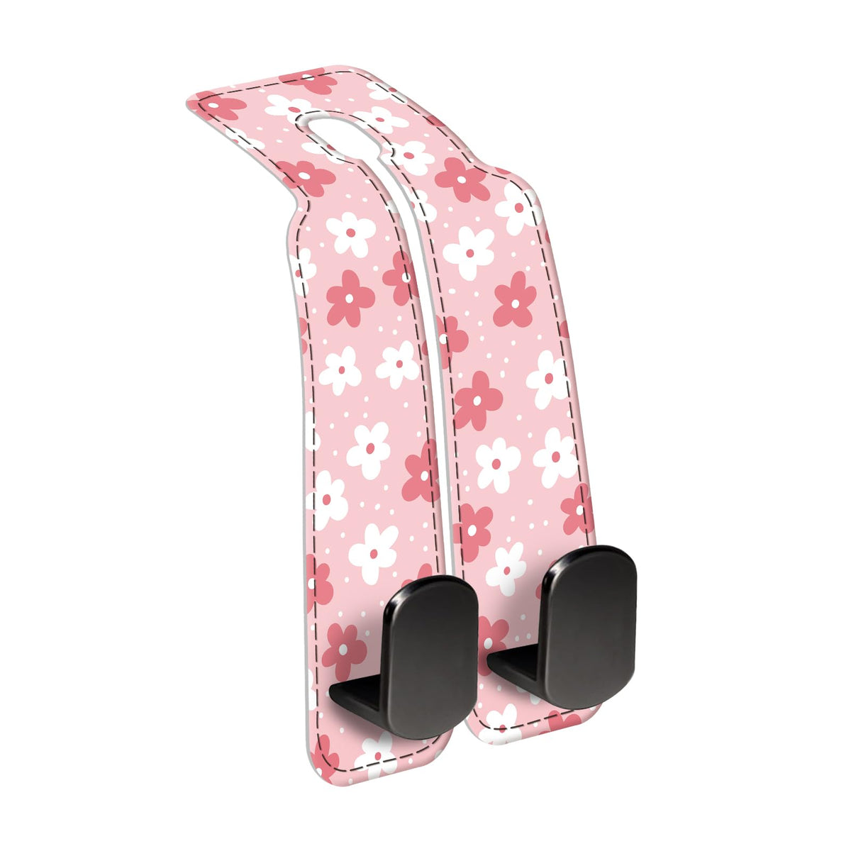 Car Seat Back Storage Headrest Hook, Premium Leather Double Metal Hook, Hanger Storage Organizer for Purse Cloth Bag, Car Interior Accessories Luxury Black Flowers