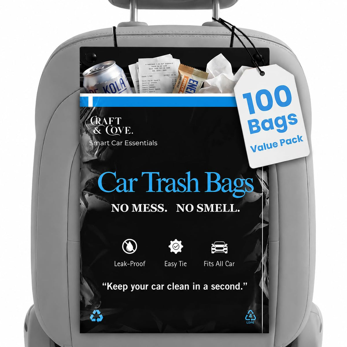 Hanging Car Trash Bags Disposable, 2 Gallon Car Garbage Bags. Black