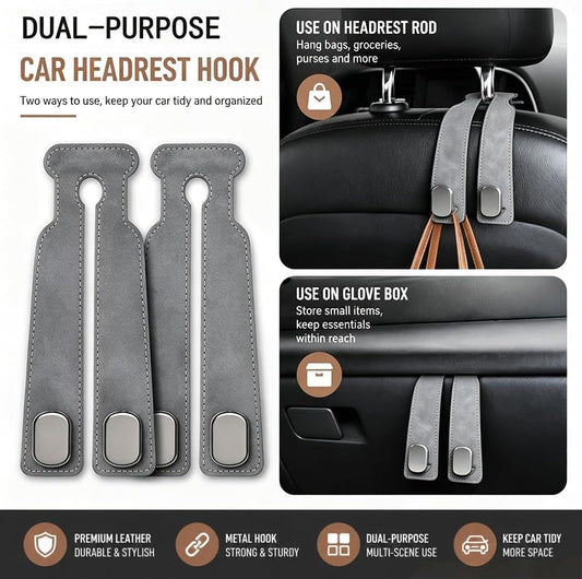2-Pack Car Hanging Hooks for Car Seat Back & Glove Box, Grey