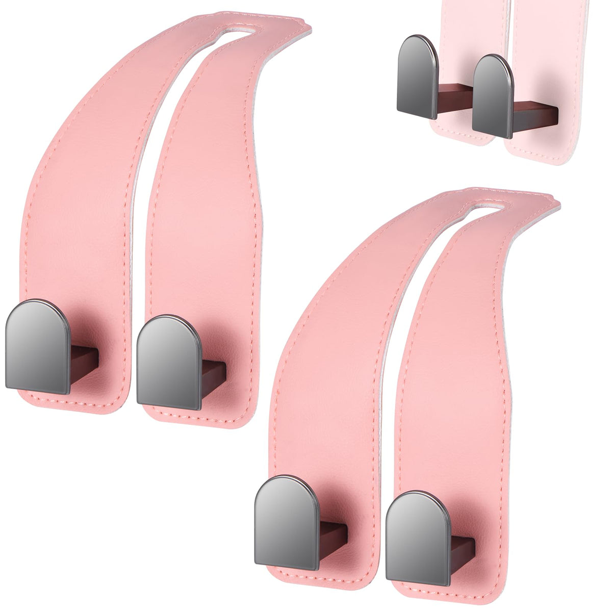 Car Hooks for Headrest, Leather Car Seat Back Storage Organizer Interior Accessories, More Wide & Deep Auto Seat Hook Hangers for Purse Umbrellas Handbag Clothes Coats Grocery Bags (Black-2 Pack)