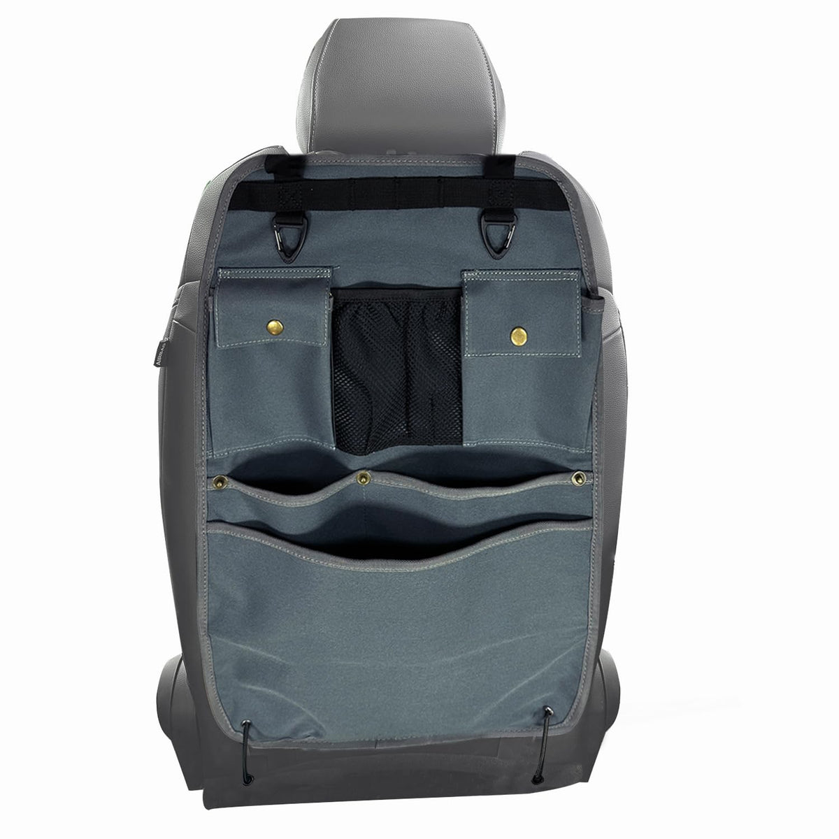 Black Car Seat Back Organizer with Multiple Pockets and Hooks