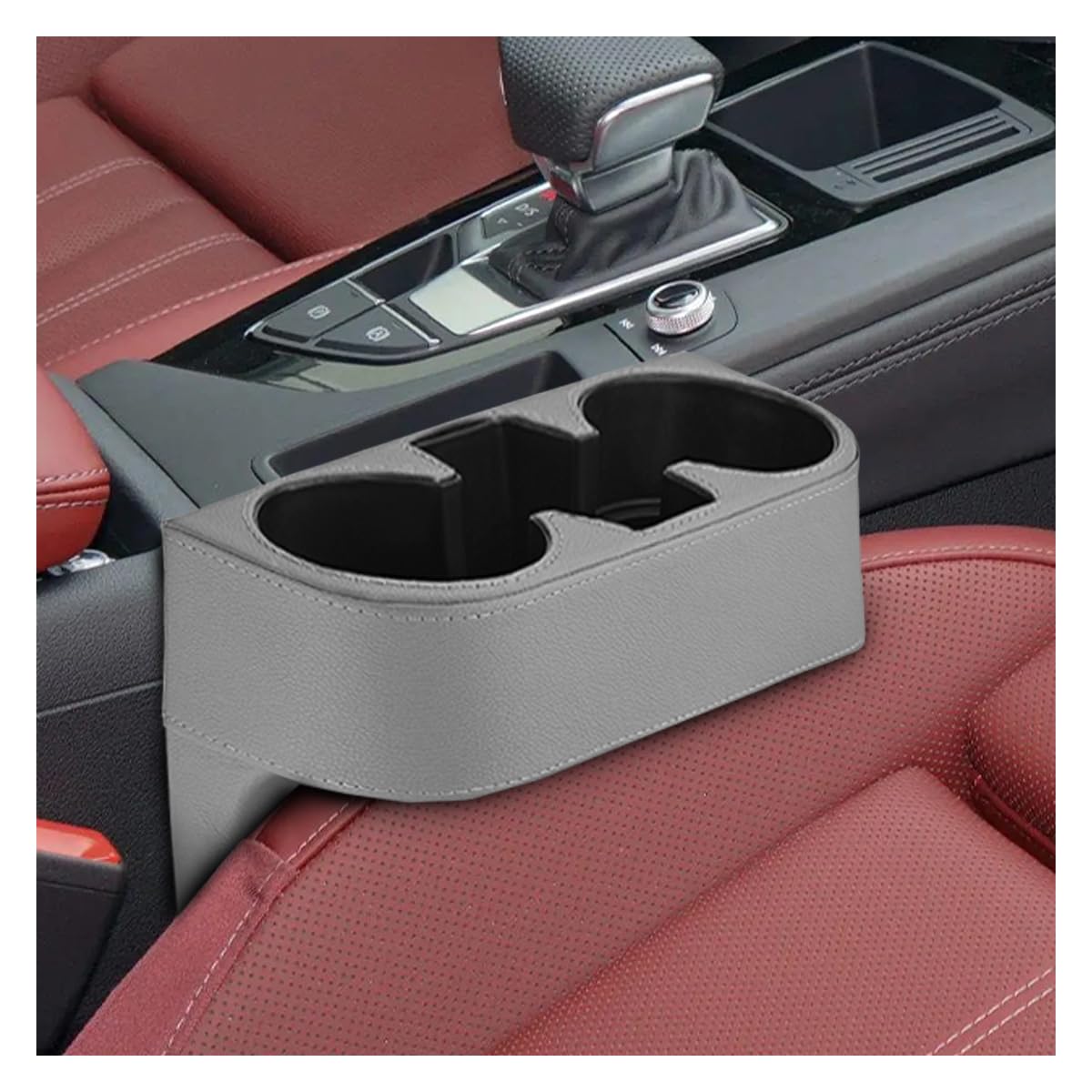 ZIMISI Car Cup Holder, Leather Front Console Gap Filler Organizer (Grey)