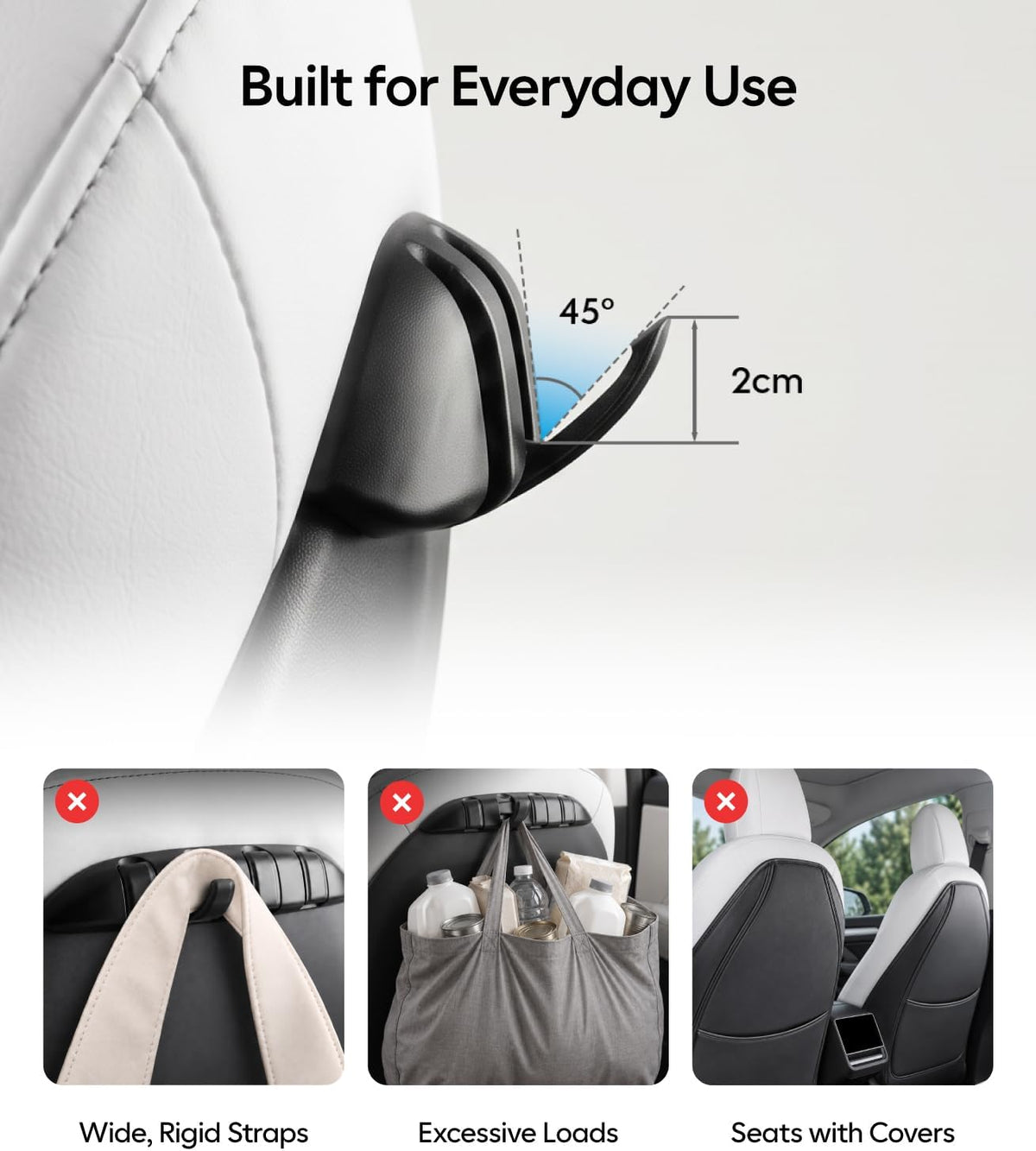 Wigoo Car Seat Hooks for Tesla Model Y/3, Foldable Hidden Design, 2 Pack