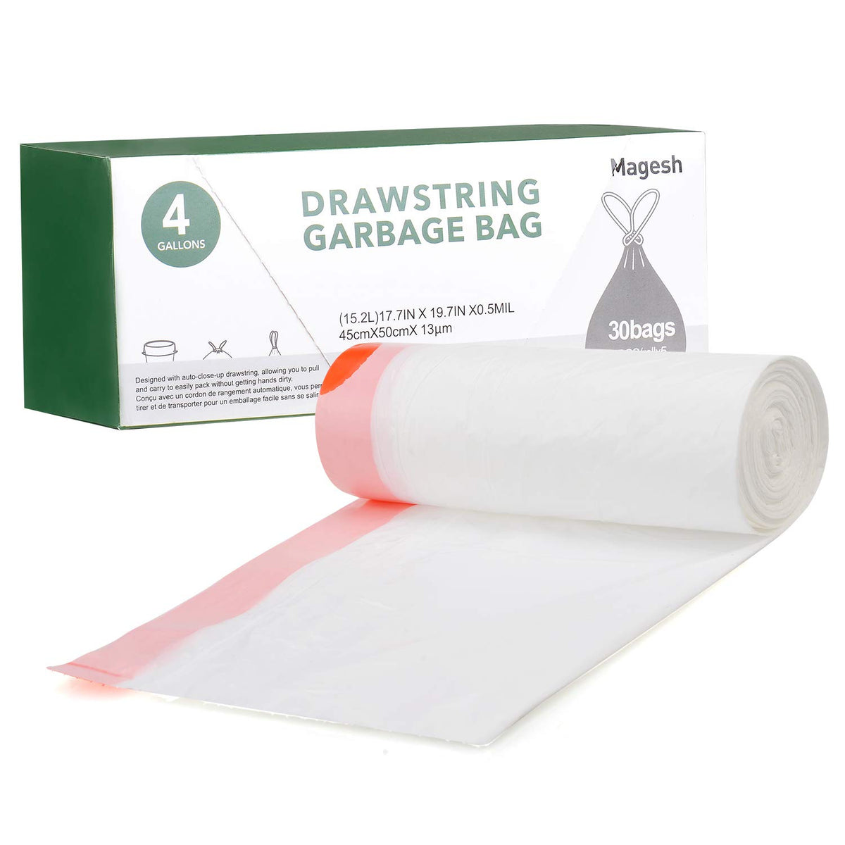 Small Trash Bags Bathroom 2 Gallon - Drawstring Kitchen Garbage Bag 125 Count Clear White Mini Unscented Strong Durable Bulk Wastebasket Plastic Liners for Car Office Can
