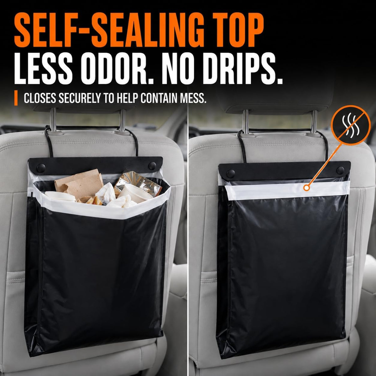 50PCS Hanging Car Trash Bags, 2 Gallon Leakproof Disposable Car Garbage Bags with Odor Seal, Stick-On Car Trash Can Alternative for Car, SUV, Truck, Stroller