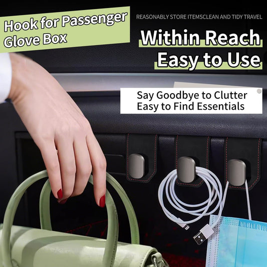 2PCS Car Co-Pilot Glove Box Organizer Hooks, Anti-Scratch Passenger Glovebox Storage Hangers, Universal Hanging Hook for Purses Bags Umbrellas (Black)