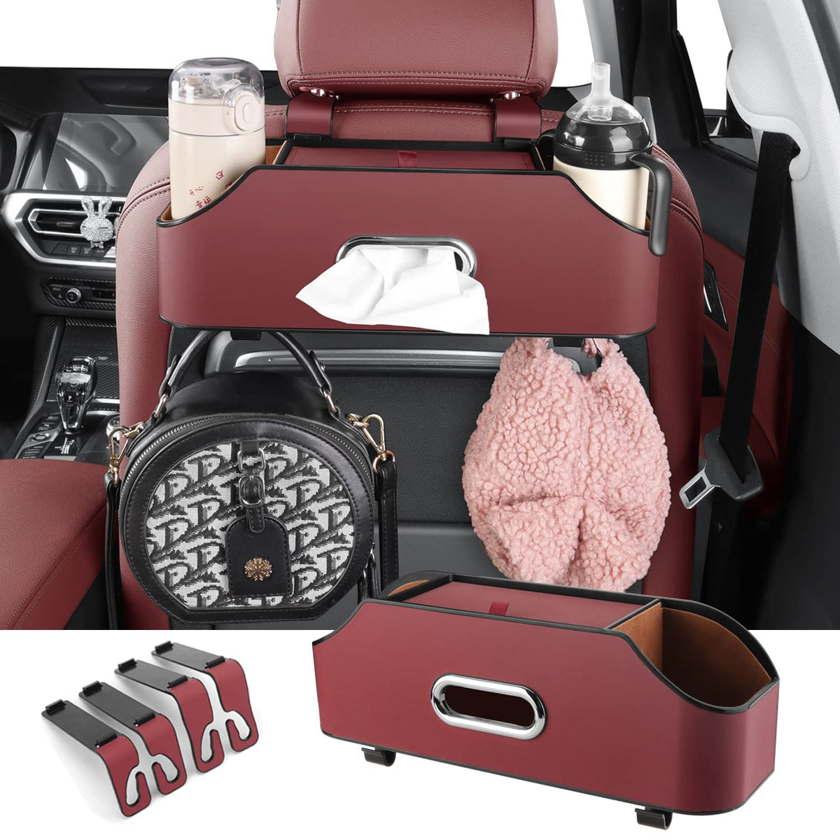 HOLDCY Car Back Seat Organizer with 2 Cup Holders, Tissue Storage, Black