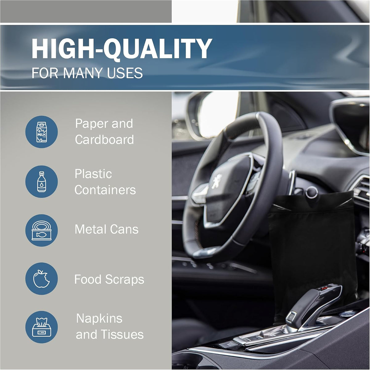 12x15 Black Car Trash Bags, Leak-Proof, Headrest Handle, 2 Mil, 50 Pack