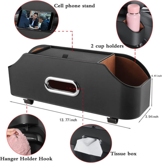 HOLDCY Car Back Seat Organizer with 2 Cup Holders, Tissue Storage, Black