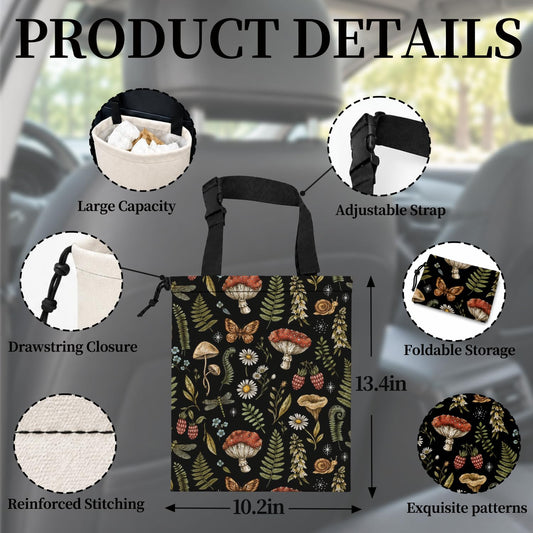 Dark Cottagecore Mushroom Car Garbage Bag Canvas Trash Can