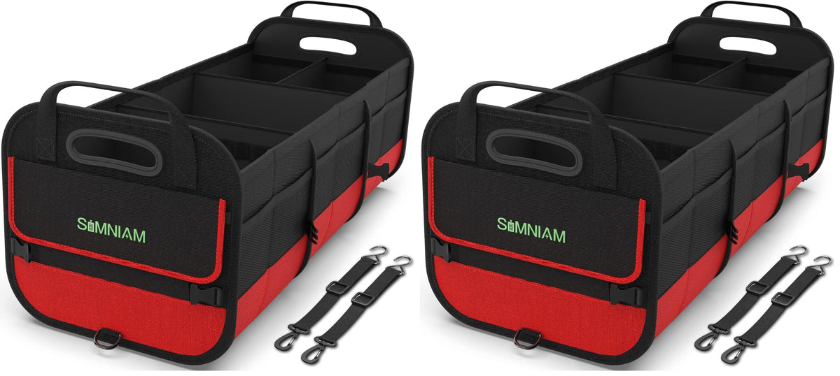 Simniam Car Trunk Organizer with Insulated Grocery Bag- 110L High Capacity Car Storage Box, with 4 Compartments, Reflective Strip, Cover, for Auto, SUV, Truck, Minivan