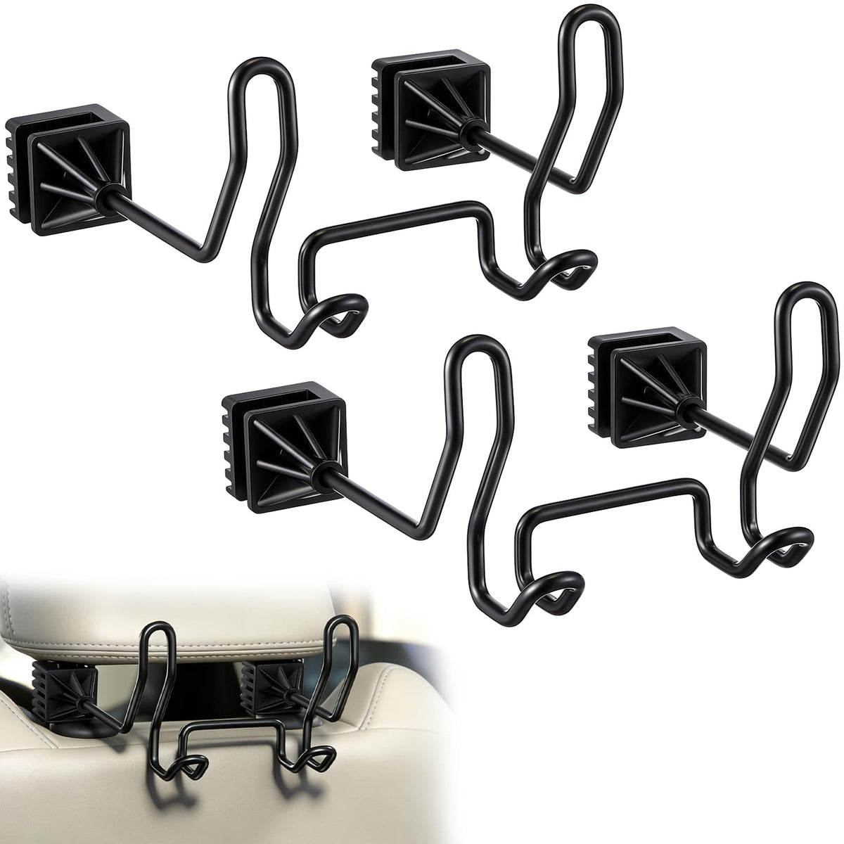 Hard Hat Holder for Truck Car Helmet Organizer, Triple Hooks, Black, 2 Pcs