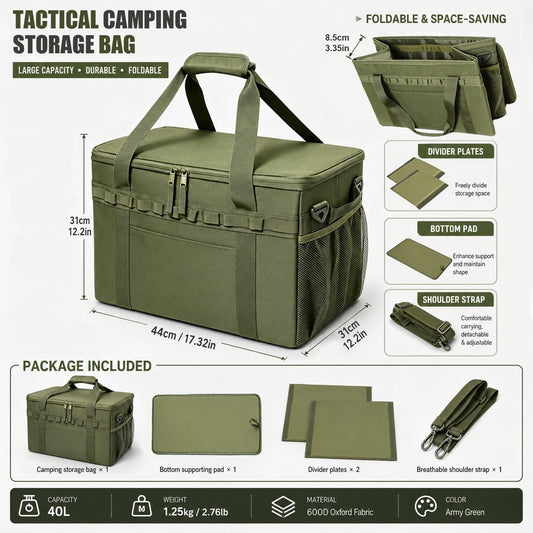 40L Waterproof 600D Camping Storage Bag Modular Organizer Outdoor Gear Kitchen Carry Case