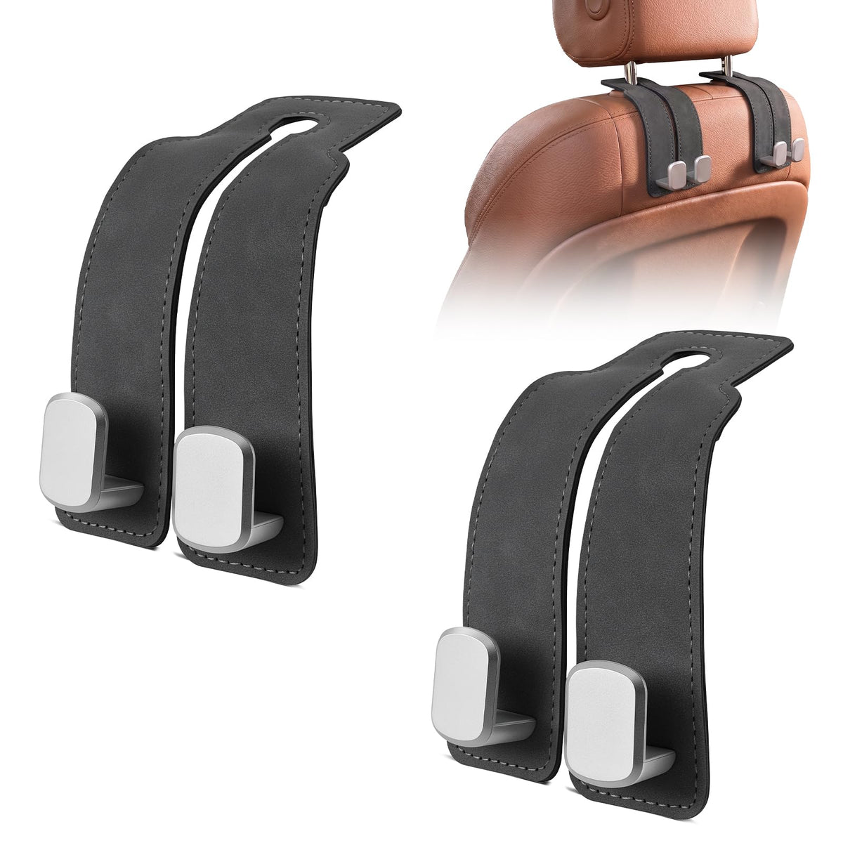 Suede Car Headrest Hooks Universal Heavy Duty Back Seat Hanger(Brown)