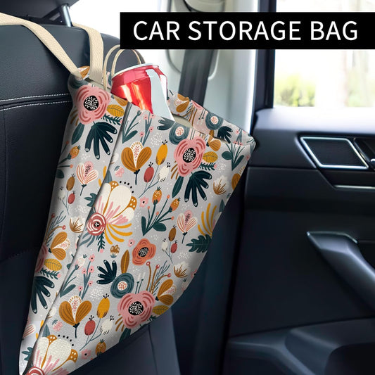 Car Trash Can, Cute Car Trash Bag, Hanging Car Organizer and Storage Bag, Trash Bin for Car Accessories, Vehicle, Travelling, Camping Cute Blue Flowers