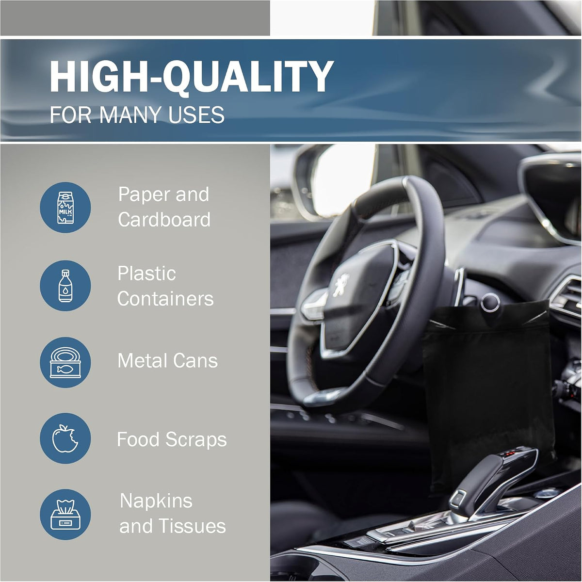 9x12 Black Car Trash Bags, Leak-Proof, Compact, Headrest, 2 Mil, 50 Pack