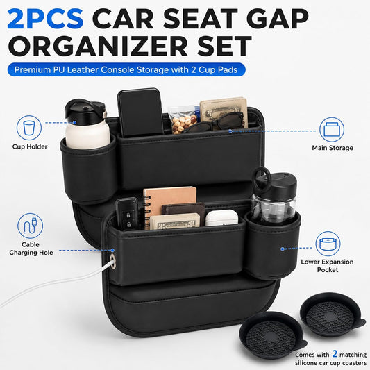 2 Pack Car Seat Gap Filler with Cup Holder – Anti-Drop Design