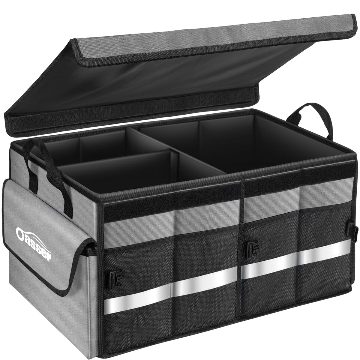Oasser Car Trunk Organizer with Foldable Soft Lid, 55L 3 Compartments Black