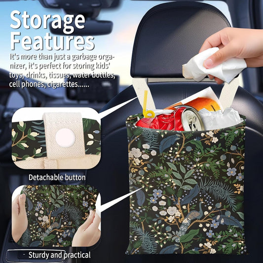Hanging Car Garbage Bag, Cute Car Trash Can Bag, Automotive Accessories for Women Men Cute Green Peacock