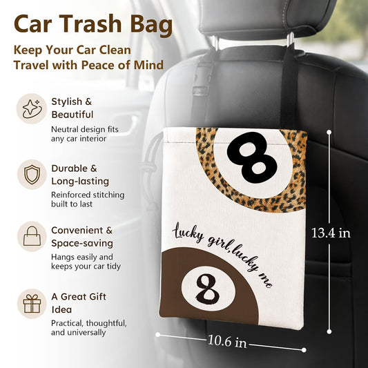 Trendy Leopard Lucky 8 Ball Hanging Car Trash Bag, 11x13Inch