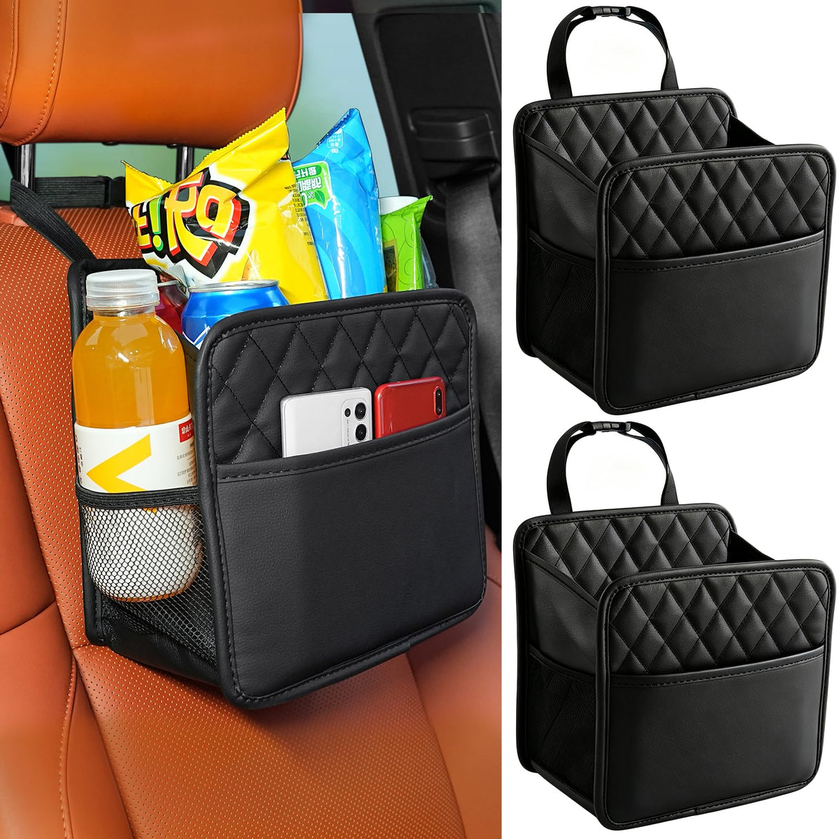 FrgKbTm 2Pack Car Seat Back Organizer, Waterproof Car Backseat Organizer with Cup Holders Large Capacity Hanging Car Storage Bag for Phones Documents Cups Bottle Travel Compatible with Most Vehicles