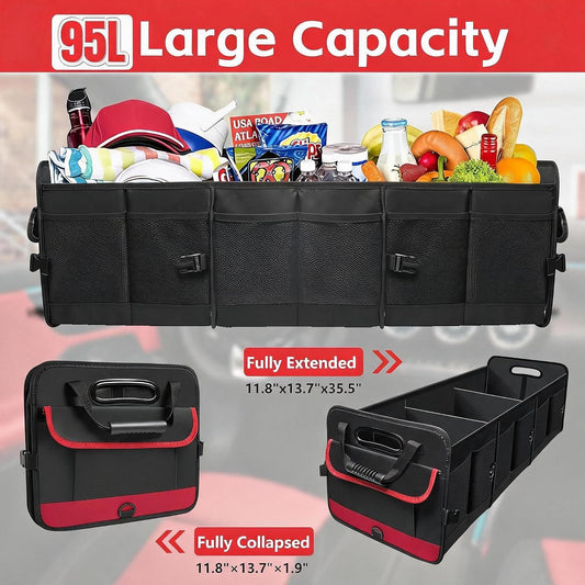 Car Trunk Organizer,Heavy Duty Collapsible 95 L Capacity Car Trunk Storage