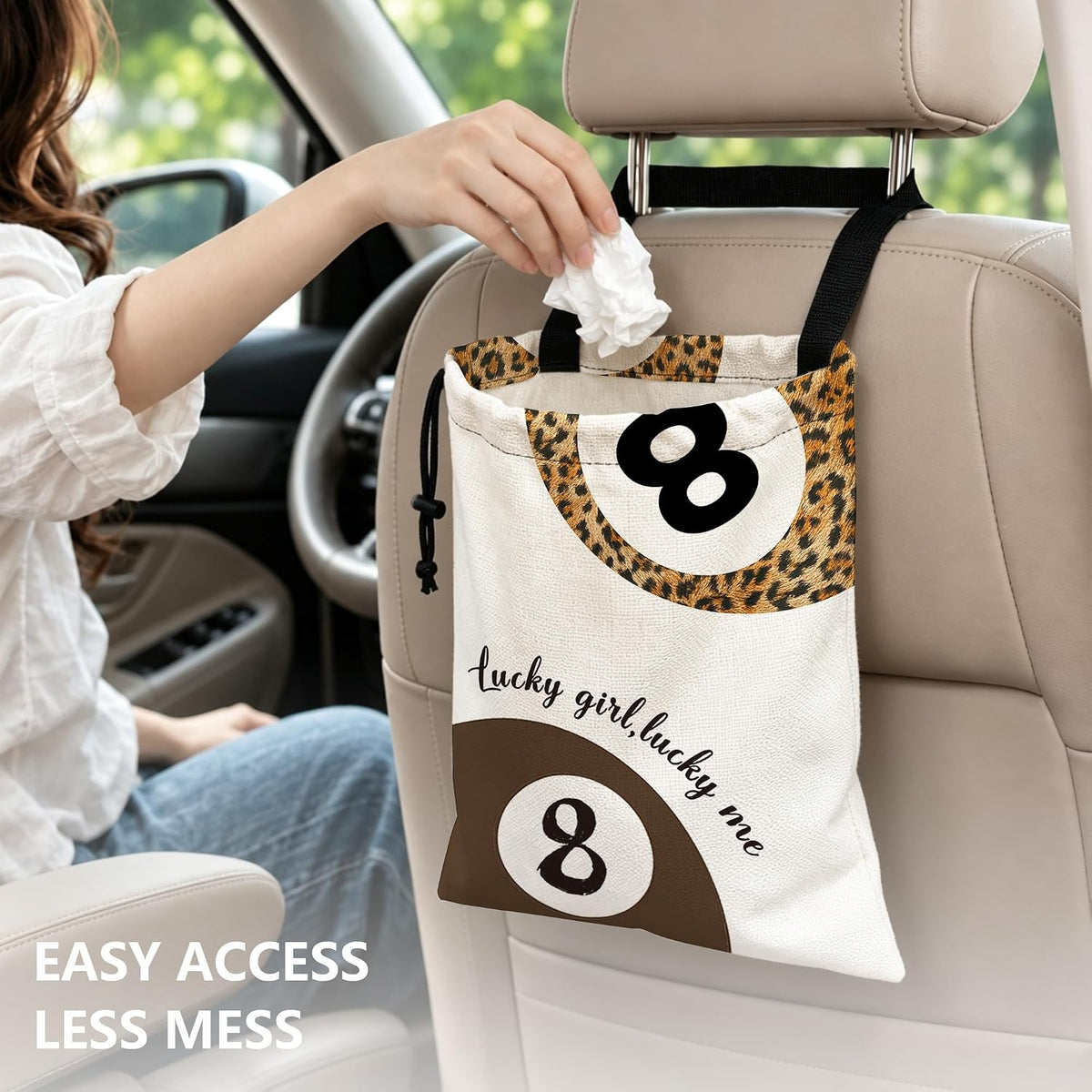 Trendy Leopard Lucky 8 Ball Hanging Car Trash Bag, 11x13Inch