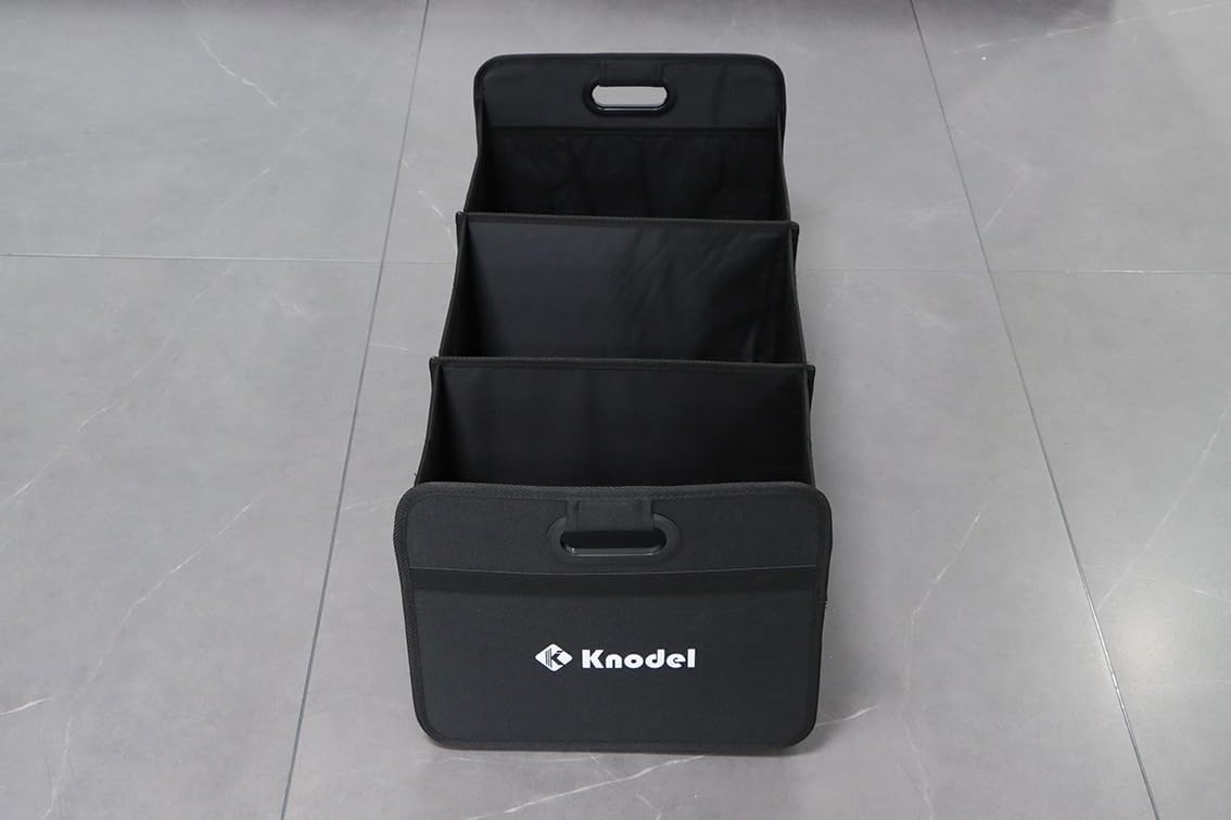 K KNODEL 3 Compartments Trunk Organizer for Car and Sedan (Large, Black)