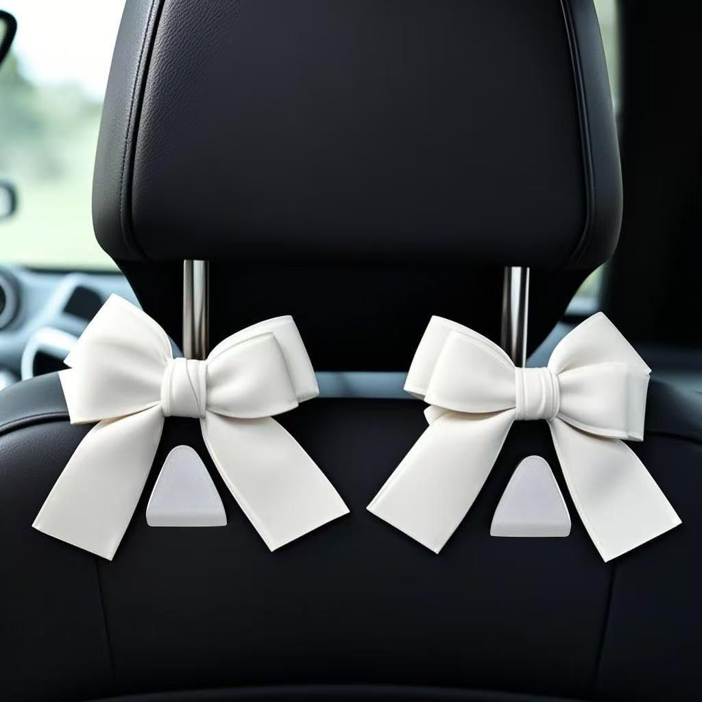 2-Pack Car Purse Hooks for Hanging Purses and Bags, Cute Bow car seat headrest Hooks for Hanging car Purse Hooks. (Brown)