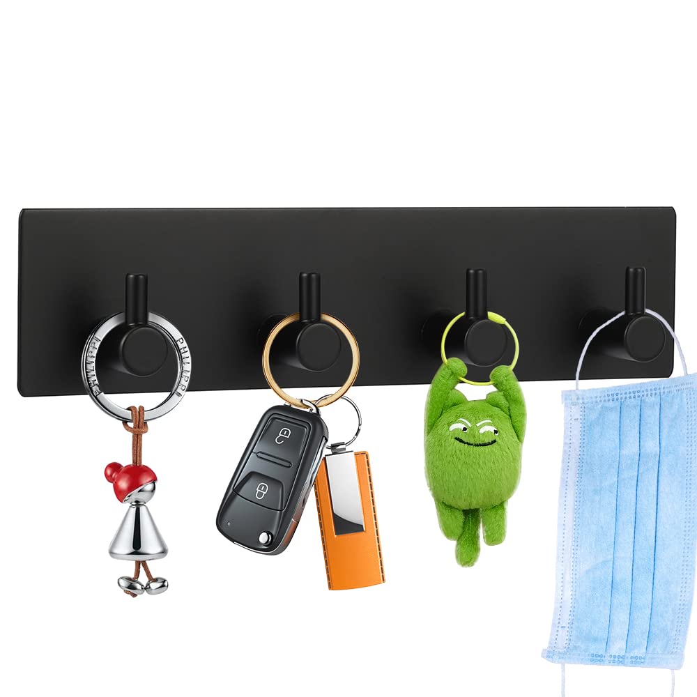 Picowe Key Holder for Wall Decorative, Adhesive Stainless Steel Key Hooks, Key Hanger Key Organizer for Wall, Towel Hook Coat Hanger for Entryway Hallway Kitchen(Four Rows,Sliver 1PCS)