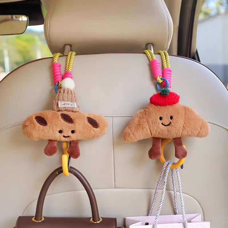 2-Pack Car Headrest Hooks Seat Organizer, Baguette & Croissant