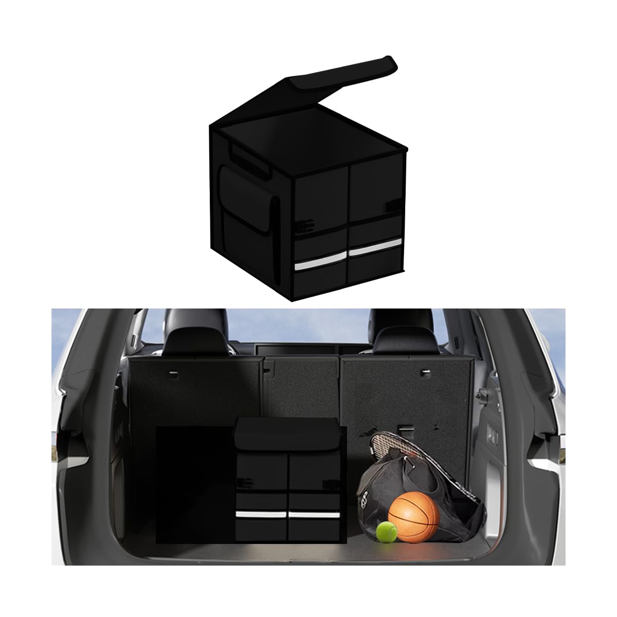Car Trunk Organizer with Lid Collapsible Oxford Cloth Black