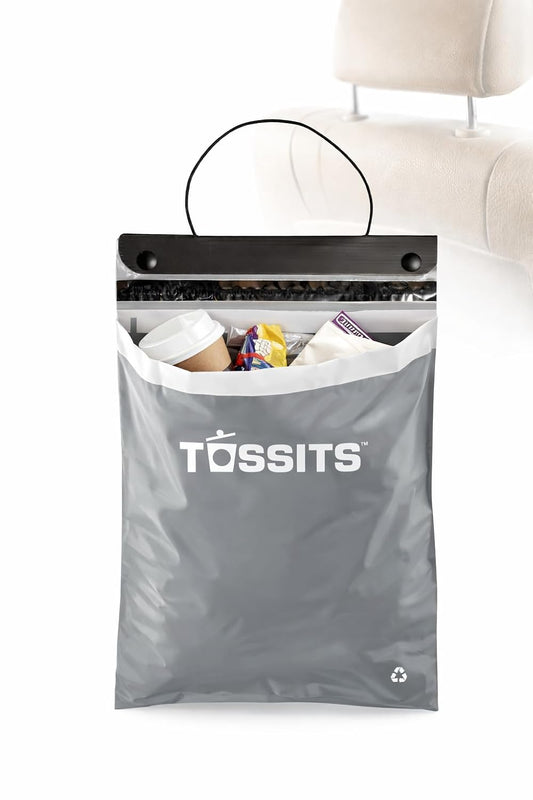 Tossits Hanging Car Trash & Garbage Bags, Disposable, Blue 7 Count