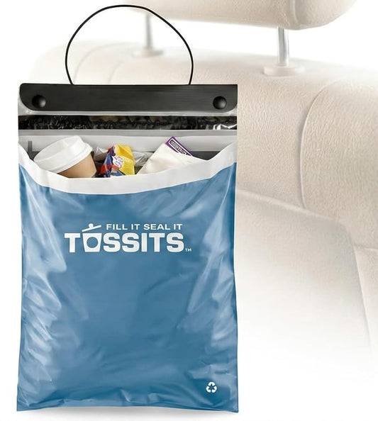 Tossits Hanging Car Trash & Garbage Bags, Disposable, Blue 21 Count
