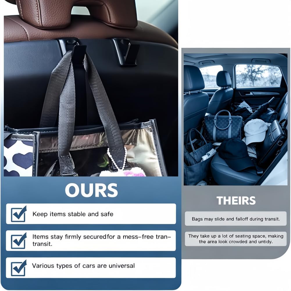 2PCS Car Seat Headrest Hooks for Volvo XC90 XC60 S90 S60 V90 V60 Series Accessories,Upgraded Foldable Hidden Car Seat Back Hooks for Bags Handbags Phones (Black)