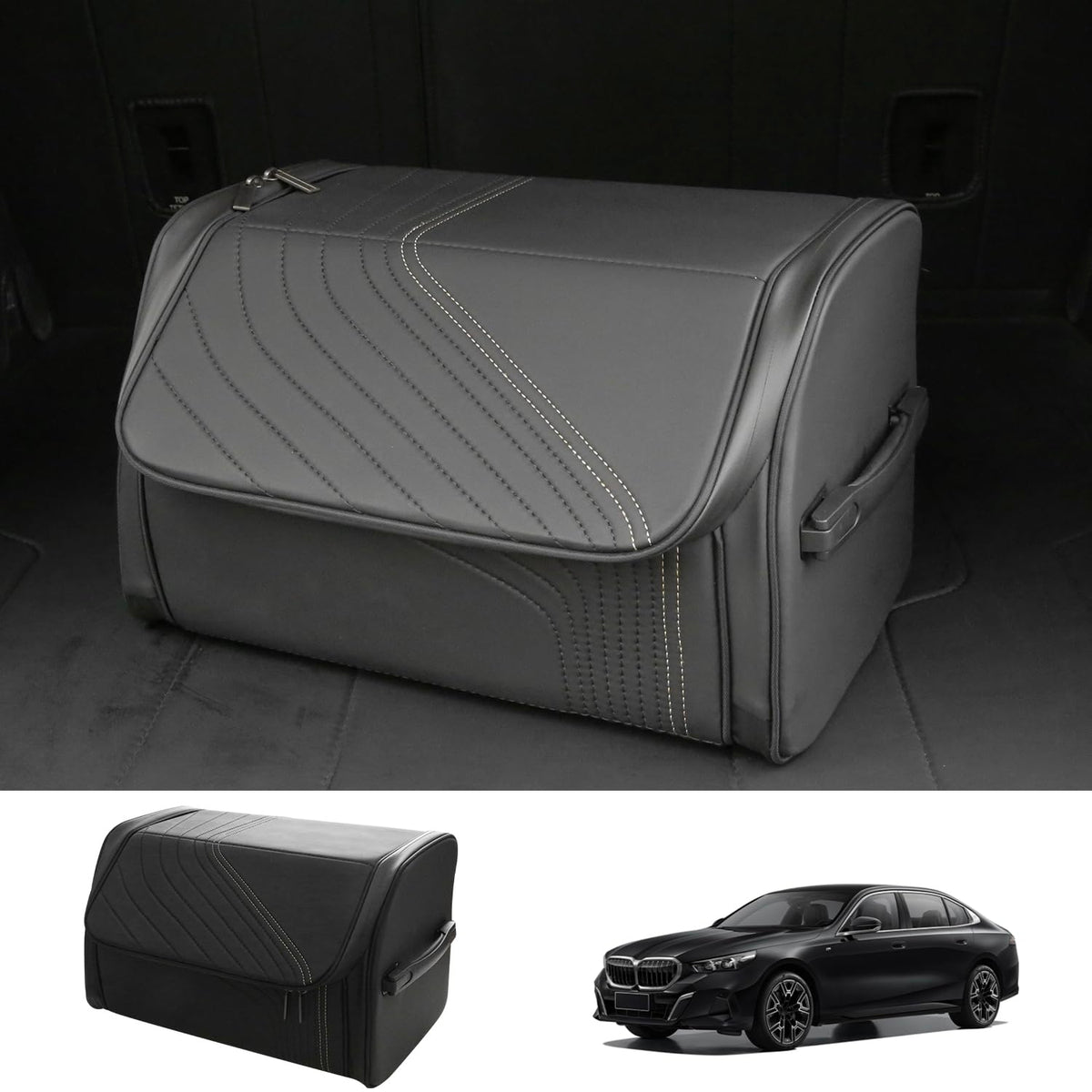 TOPABYTE Car Trunk Organizer with Lid Capacity Collapsible Bag Black, Small