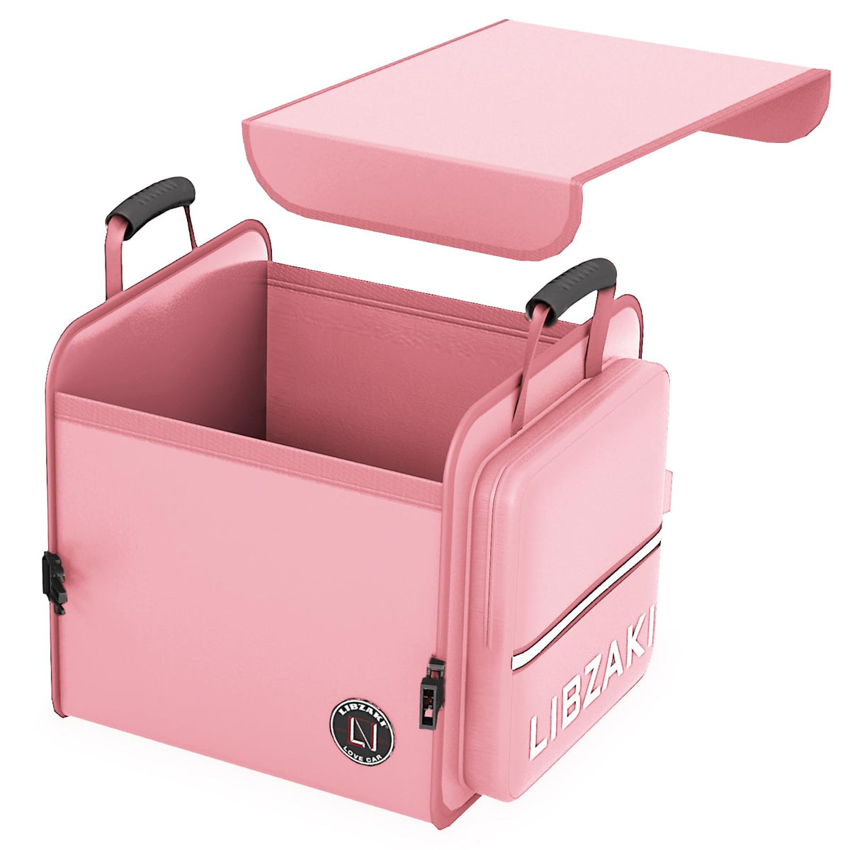 LIBZAKI Oversize 4 in 1 Car Trunk Storage Organizer, Multi Compartment Collapsible Trunk Storage Box with Cooler Bag for Car Truck SUV-Rose red