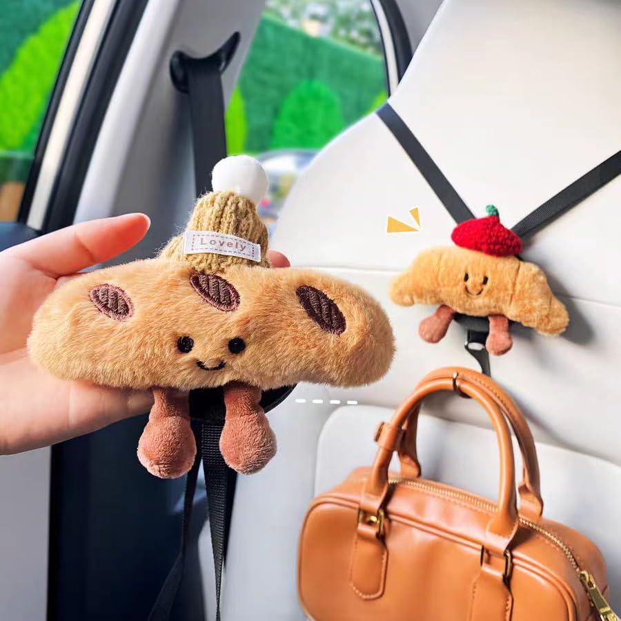 2-Pack Car Headrest Hooks Seat Organizer, Baguette & Croissant