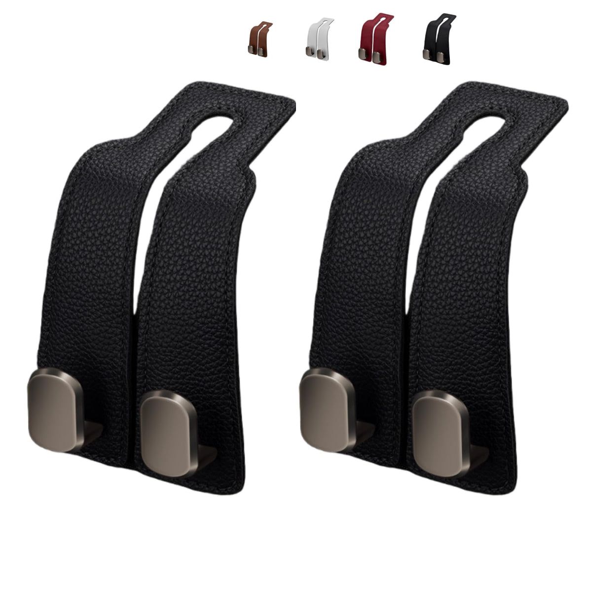 Coozyland Car Hooks, Coozy Land Metal Multi-Function Leather Car Headrest Hooks, Universal Double Hook Car Seat Back Storage Hooks for Wallets, Handbags, Bottles, Trash Bags, etc(Brown 4-Pack)
