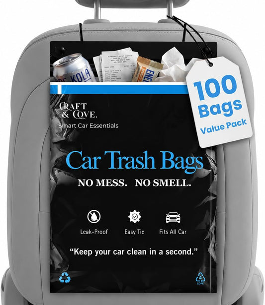 Hanging Car Trash Bags Disposable, 2 Gallon Car Garbage Bags. Black