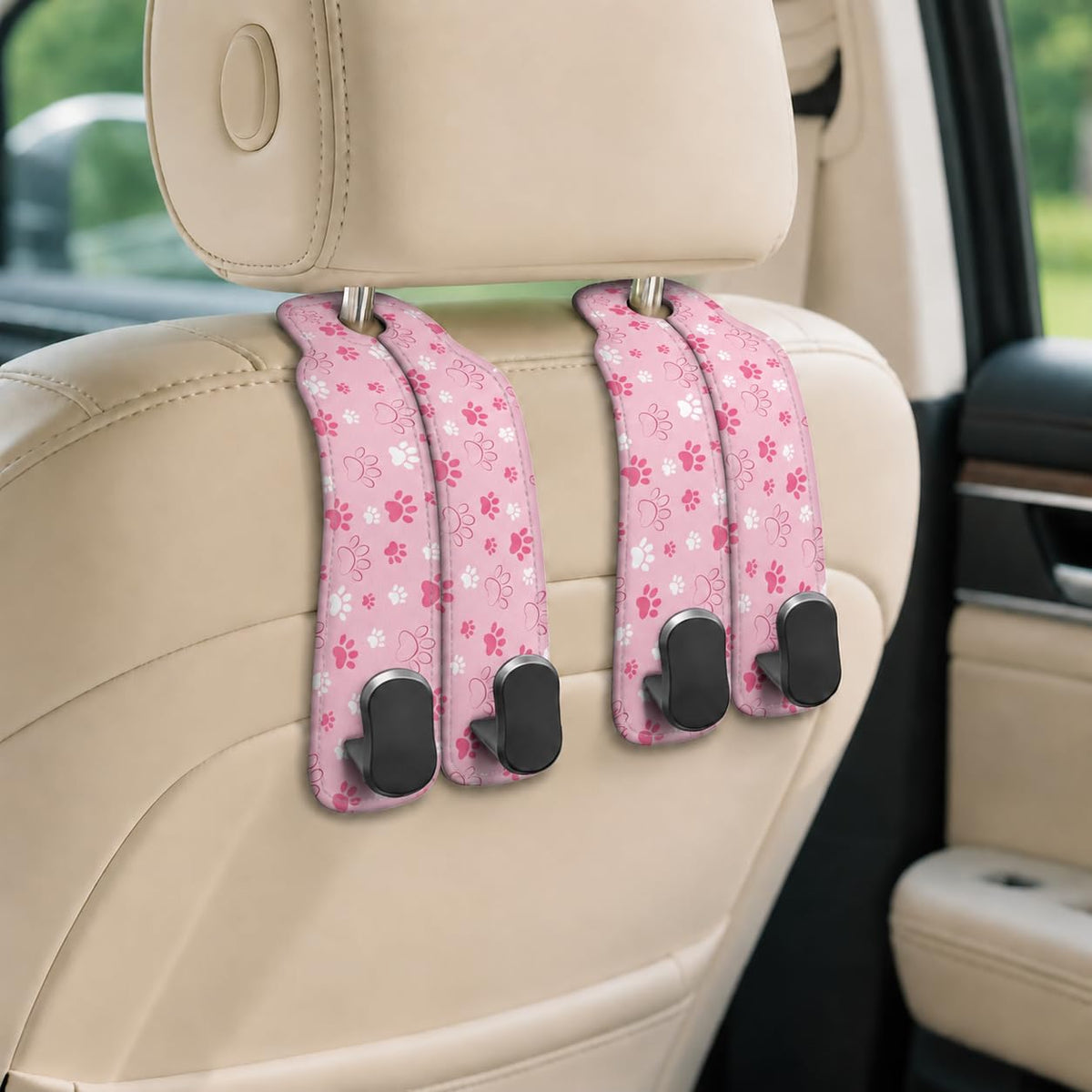 Cute Skull Skeleton Car Seat Back Storage Headrest Hooks for Purses & Bags – 2PCS PU Leather Dual Metal Hooks, Backseat Organizer Accessories