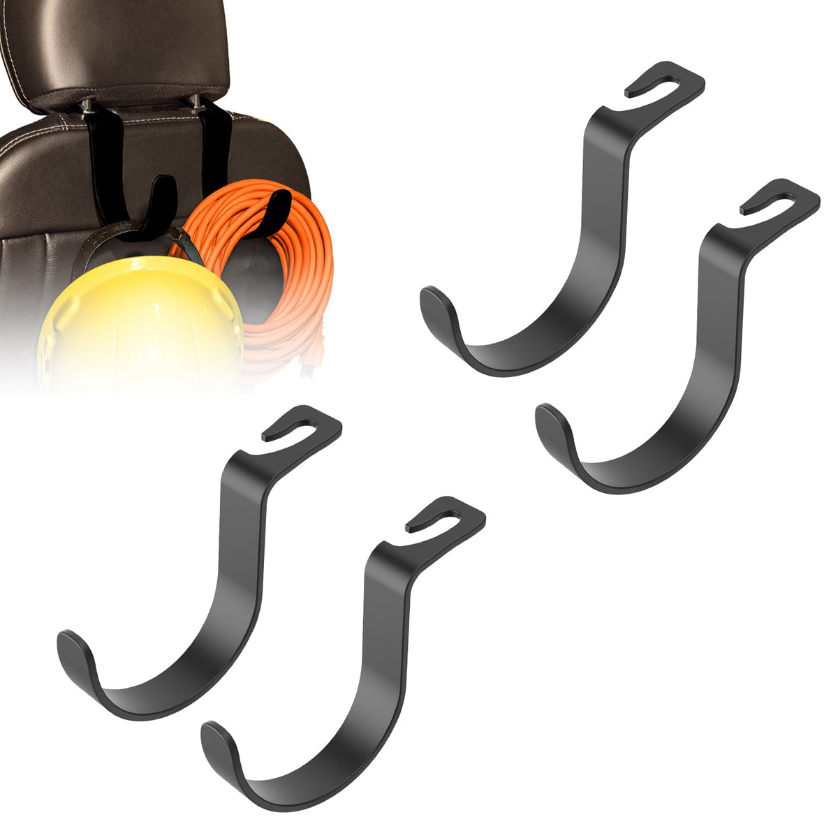 Travel Depot XL Hard Hat Holder for Truck, Heavy-Duty Headrest Hooks, 2PK