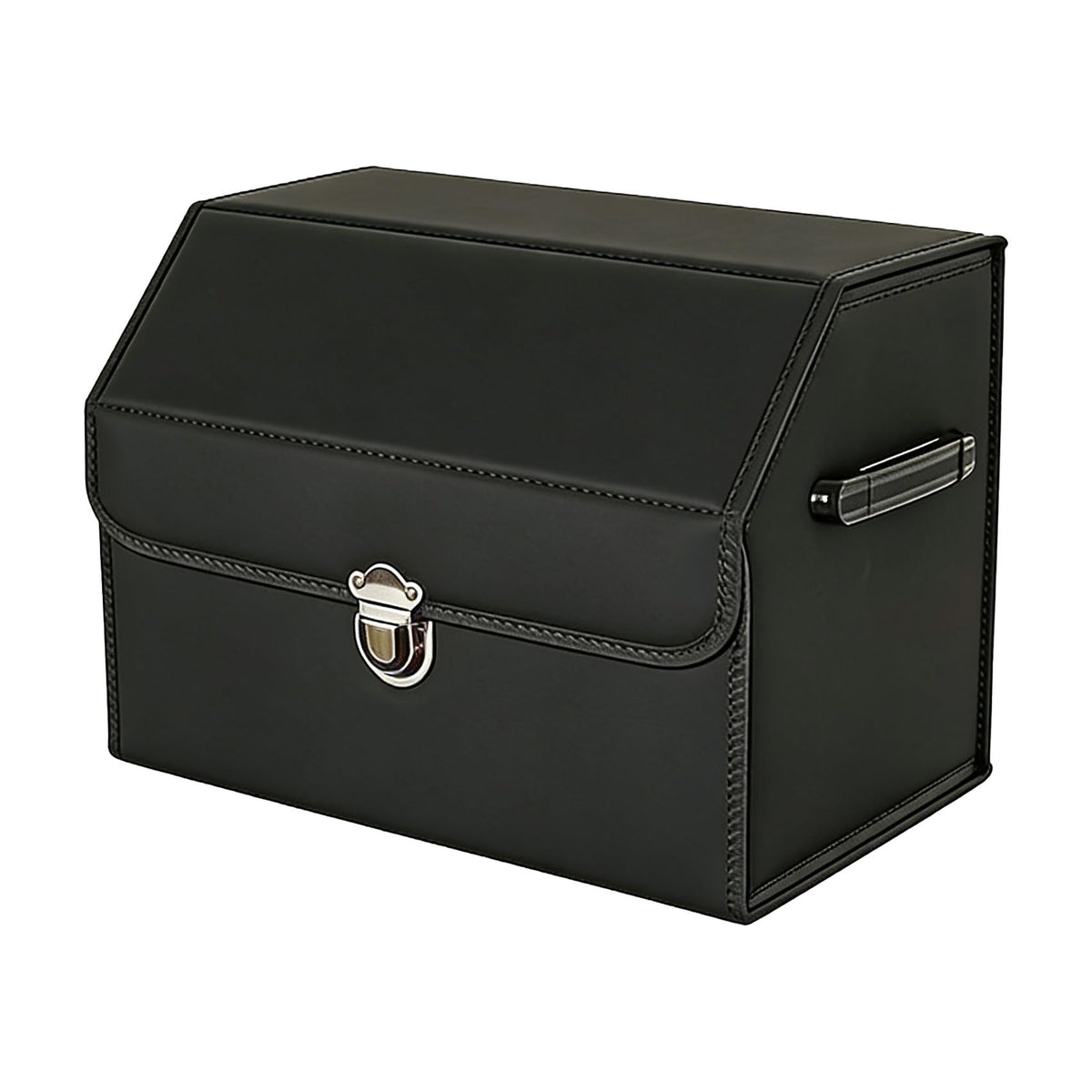 Leather Storage Box Car Trunk Organizer with Lid, Foldable PU Leather Cargo Storage Bin for SUV Sedan Truck, Portable Auto Organizer for Grocery Tool Storage, Black 14.9" L*12.2" W*11.8" H