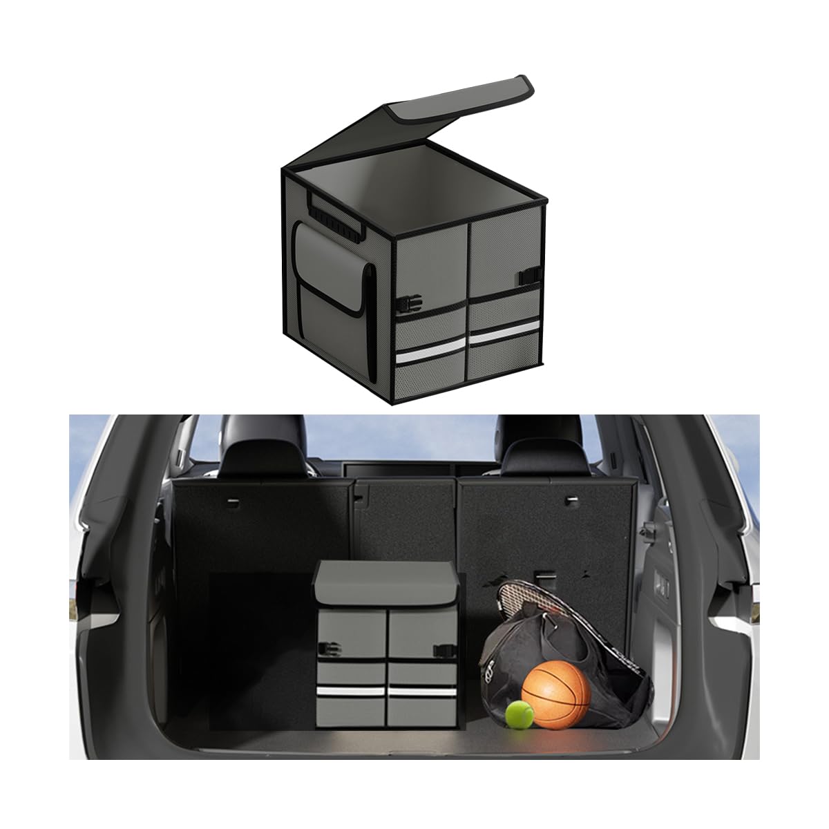 Car Trunk Organizer with Lid Collapsible Oxford Cloth Black