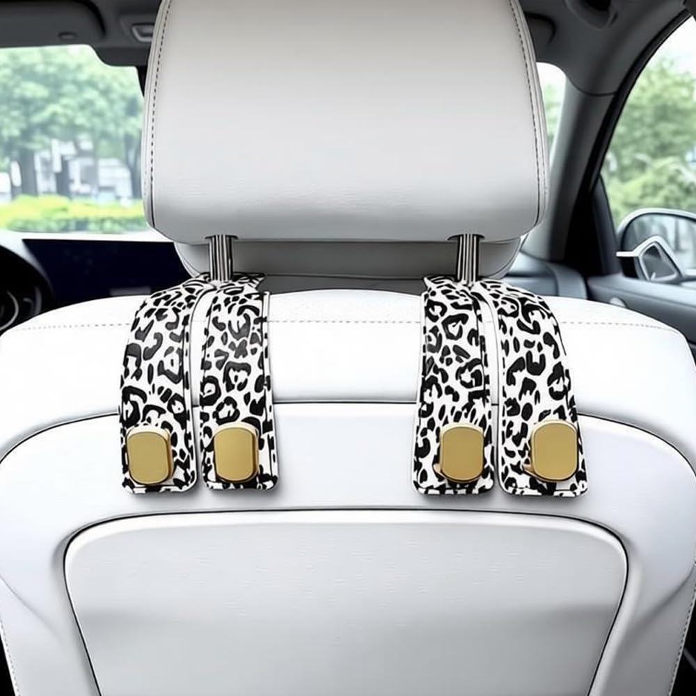 2 Pack Purse Hook for Car Headrest, Car Seat Back Storage Hook for Purses and Bags, Car Back Seat Headrest Purse Holder, Hanger Storage Organizer (Leopard)