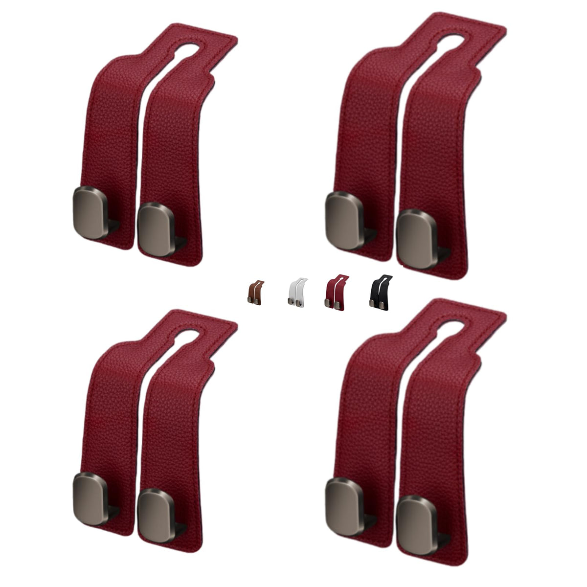 Coozyland Car Hooks, Coozy Land Metal Multi-Function Leather Car Headrest Hooks, Universal Double Hook Car Seat Back Storage Hooks for Wallets, Handbags, Bottles, Trash Bags, etc(Brown 4-Pack)