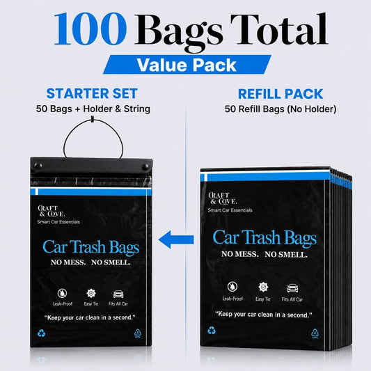 Hanging Car Trash Bags Disposable, 2 Gallon Car Garbage Bags. Black
